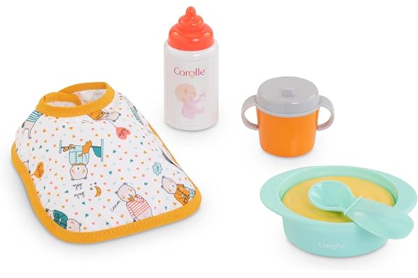 Corolle - Coffret Repas, 5 Accessoires, pour Poupon 30cm, dès 18 Mois, Safran, 9000110760