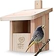 wildtier herz | Nistkasten für Rotschwänzchen, Rotkehlchen & Co Massiv-Holz – verschraubt & wetterfest, Halbhöhle für Gartenrotschwanz & Halbhöhlenbrüter, Vogelhaus & Brutkasten für Nischenbrüter