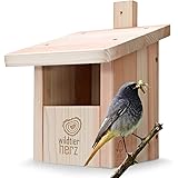 wildtier herz | Nistkasten für Rotschwänzchen, Rotkehlchen & Co Massiv-Holz – verschraubt & wetterfest, Halbhöhle für Gartenr