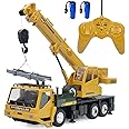 WEECOC RC Crane Construction Tractor Remote Control Large Crane Truck wiht Light and Sound Rechargeable Electronics Hobby Toys for Kids Boys Child (yellow)