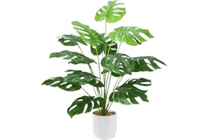 Laelfe Planta Artificial Monstera en Maceta, Planta Falsa Palmera Tropical para Interiores Exteriores Hogares Oficinas Jardines Dormitorio Mesas Escritorios (1, Monstera-18 Leaves)