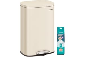 SONGMICS Poubelle Cuisine 50 L, Poubelle Bureau, Fermeture en Douceur, avec Pédale, en Acier, Seau Intérieur, Beige Sable LTB050A02