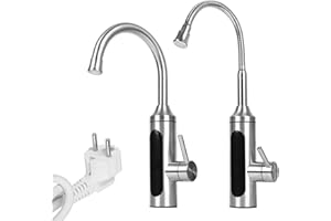 KYAOAYO Warmwasserhahn mit Durchlauferhitzer mit LED-Digitalanzeige, Elektrischer Küchen-Durchlauferhitzer，Einstellbare Richtung Heizung Wasserhahn，für Badezimmer Küche (gebogenes Rohr plus Universalrohr)