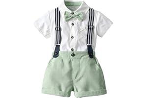 GAJAOUS Costumes de Gentleman pour bébés garçons, Barboteuse à Manches Courtes avec nœud Papillon pour Enfants + Short à Bretelles