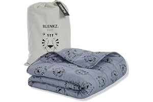 BLENKZ. Gewichtsdecke Kinder 5 kg – 140x200 cm | Entspannungsdecke mit Baumwoll-Oberfläche – Oeko-TEX Zertifiziert – Design Tigergesicht Blau(Tigergesicht Blau, 5kg-140x200cm)