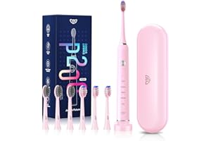 JTF Spazzolino Elettrico Sonico Adulti con 5 Modalità di Spazzolamento, Spazzolini Elettrici ad Ultrasuoni Impermeabile IPX7, 6 Testine, Timer e Custodia Spazzolino da Viaggio