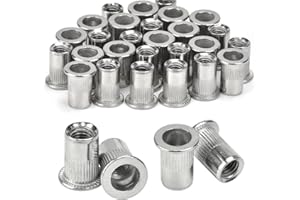 CAREDGO 70 Piezas Tuercas Remachable de Acero Inoxidable Remache de Tuerca M6 Remaches de Cabeza Plana para Proyecto de Impresión 3D