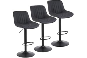 Youhauchair Barhocker 3er Set, Drehbare Barhocker mit Lehne, Höhenverstellbar aus PU-Leder, Moderner Barstuhl Küchenhocker Bar Hocker Bar Stool, Schwarz