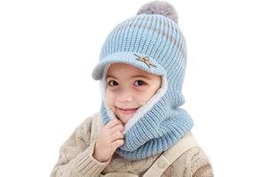 iEasey Kinder Wintermütze Verdicken Fleece Thermisch Strickmütze Kapuzenschal Mütze mit Ohrenschützer Schutzmaske Radfahren Schnee Babymütze Warme Winter Beanie Hut für Jungen Mädchen 2-6 Jahre