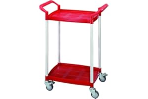 T-EQUIP Kunststoffwagen SKMW-420-R, 2 Etagen, LxBxH: 65,5 x 37 x 85 cm, Tragfähigkeit: 100 kg, Transportwagen, Schiebewagen, Handwagen, Etagenwagen, Trolley, Rot