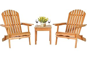 COSTWAY Conjunto Jardin Exterior de 3 Piezas, 2 Sillas Adirondack Plegables y Mesa Auxiliar, Madera Eucalipto, Muebles Jardin Exterior Balcon Terraza, Natural
