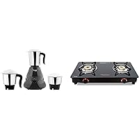 Butterfly Combo of Smart Glass 2 Burner Gas Stove, Black and Hero Grey Mixer Grinder with 3 Jars, 500W