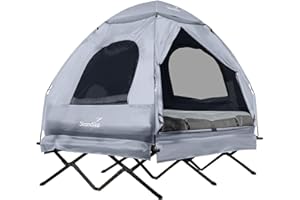 Skandika Haug Lit de Camp surélevé avec Toit 2 pers. | Tente-lit de Camping, Matelas Gonflable, étanche, lit d'extérieur, Max 160 kg | Tente de pêche 4en1, lit de Camp (Gris avec Sleeper Technology)