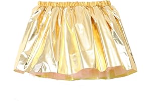 KSJEHW Flovel Falda Plisada Brillante para Mujeres Falda Metálica Líquida Mini Falda Skater Falda Elástica para Fiestas Rave Disfraz de Baile para Mujeres y Niñas（Oro）