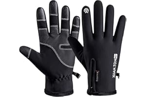 yoofun Winter Gloves Men, Waterproof Thermal Gloves, Touchscreen Anti-slip Palm Windproof Warm Gloves with Zipper Cycling Driving Climbing Hiking Skiing (Black, L)