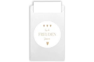 Plantvibes 100 Umschläge & 100 Freudentränen Sticker aus Naturpapier im Vintage-Stil für die Hochzeit, Taschentücher, Mitgebsel & Schmuck, weiss