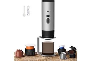 Kouamor 3 in 1 Multi Capsule Coffee Maker, Portable Coffee Maker, Capsule Espresso and Ground Coffee, 15 Bar Electric Espresso Machine, for Office Travel Camping Home (Grey+Stand)