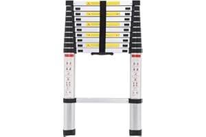 AUTOBABA Telescopic Ladder 3.2m Multi-purpose Folding Aluminium Ladder, 11 Step Ladder EN131 Extendable Ladder for Indoor Outdoor, 150 kg Capacity