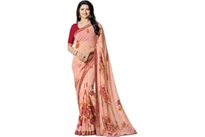 MAHEK Indische Damen-Georgette, Blumendruck, Saree mit Bordüre und Bluse