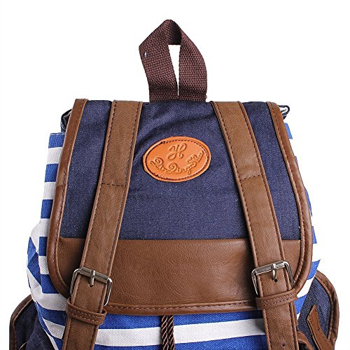 BESTOPE® Neu Modische Unisex Canvas Schultasche Rucksack Super Streifen Schule Hochschule Laptop-Tasche Schulrucksack Daypack Wanderrucksack Schultasche Rucksack für Mädchen Jungen Studenten (Blau) - 6
