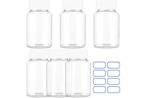 Sibba 6 Pcs Clear Pill Bottle 30ML Empty Medicine Organizers Container Bottle Jar Powder Box Storage Transparent Reagent Containers Dispenser Leak Proof Caps Receptacle for Toiletries Counter Labels