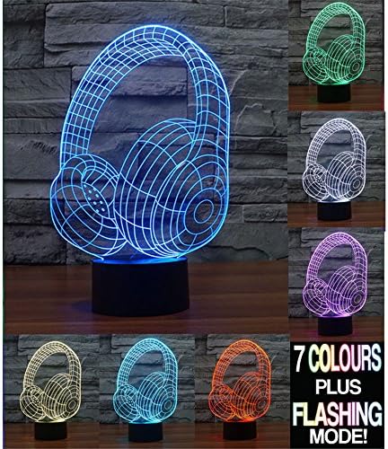 Headset Modern 3D Night Light Touch Table Desk Lamps, HAIYU 7 Color Changing Lights with Acrylic Flat &amp; ABS Base &amp; USB Charger