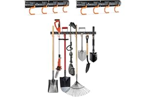 3-H Porte-Outils de Jardin Mural 2 x 42 cm, Support Outils de Jardin en Acier et Gomme Antidérapant pour Rangement Outils Jardinage, Crochet Mural Garage pour Remise Entrepôt Ferme et Établi