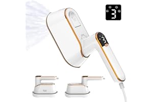 KSSVZZ Travel Steamer for Clothes, Portable Travel Iron, 2 in 1 LCD Screen Hand Held Steamer for Clothes, 15S Fast Heat-up, 3 Steam Levels Output, 1200W Garment Steamer and Mini Iron for Travel & Home（White）