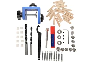 OKBY 46Pcs Guide de perçage Kit - Kit de gabarit de perçage pour guide de perçage en bois Outil de positionnement de menuiserie pour le bois avec coupe-trou et 2 foret avec bouchon (8mm, 10mm)