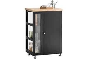 SoBuy Carrito Cocina con Ruedas y estantería Lateral Mueble Auxiliar Negro con Armario de una Puerta Carro Organizador de Cocina para almacenaje y preparación de Alimentos, 60x92x45cm FKW75-SCH