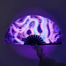Ventaglio Pieghevole Bambù EMAGEREN - Raso Seta Fluorescente Per Danza, Feste, Matrimoni - Foto 5
