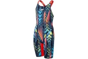 Speedo Fastskin Junior Endurance+ Max Kniehaut-Badeanzug für Mädchen, offener Rücken, Blau / Rot