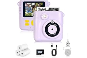 Riosin Kids Instant Print Camera, Kids Camera for Boys Girls with 32GB Card, 3 Rolls Print Paper, 1080P HD Digital Video Cameras, Christmas Birthday Gifts Toys for 3-12 Years Old Kid (Purple)