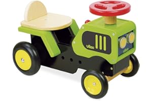 Vilac Wooden Ride on Tractor with Sound Effects, Develops Balance, Motor Skills, Dexterity, Imaginative Play, 18 Months+, 47 x 23 x 31 cm, Green