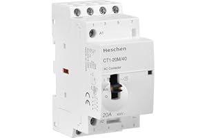 Heschen Modular Household AC Contactor, CT1-20M/40, 20A, 4 Pole, 4NO, Four Normally Open, 220VAC Coil, 35mm DIN Rail Mounting, with Manual Control Switch