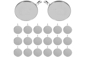 Milisten 20Pcs Anhänger Tabletts Kit Runde Lünette Rohlinge Tabletts Anhänger Cabochon Einstellungen für DIY Handwerk Foto Schmuck Machen Silber 30Mm
