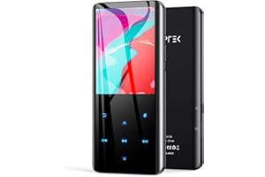 AGPTEK Odtwarzacz MP3 32 GB Bluetooth 5.0 Player z kolorowym ekranem TFT, odtwarzacz muzyczny HiFi z głośnikiem, przyciski dotykowe, radio FM, nagrywanie, obsługa do 128 GB, czarny