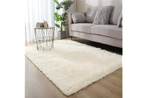Hiser Rugs Tapis de Salon à Poils Longs Tapis de Sol Moelleux Shaggy Doux et Confortable Moderne Tapis Antidérapant Décoration Intérieure Tapis Moelleux pour Salon Chambre (Beige,120x160cm)