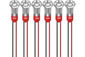 GUUZI 6pcs 8mm Voyant LED 220-230V Signal Lumineux étanche Panneau Métallique Voyant LED Montage sur Panneau Tête Plate avec Fils Coque Argentée (Blanc)