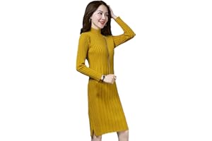 YTR6RTW Autumn Winter Sweater Dress Women Turtleneck Long Sleeve Thick Knit Mini Dress Short Bodycon Dress