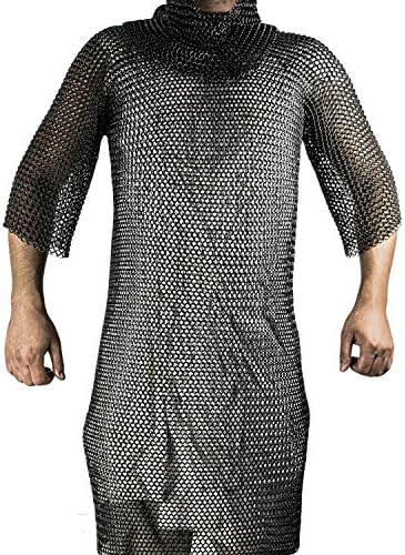 Black Medieval Renaissance Chain Mail Shirt Full Size Large Long Shirt