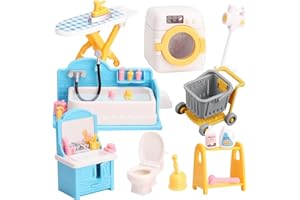 Fiotha Set di Mobili per Casa delle Bambole, 28 Mini Mobili Accessori Casa delle Bambole, Include Bagno, lavanderia, Regali per Bambine di Età Compresa tra 3 4 5 6 7 8