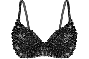 inlzdz Ragazza Bra con Paillettes Vestito da Latino Jazz Reggiseno da Danza del Ventre Donna Top da Ballo Danza Sexy Lingerie Canotta per Spettacolo Discoteca Dancewear