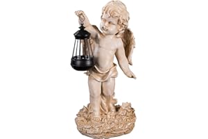 BIRENDY Engel NF86335 C anioł ogrodowy, duża figurka 42 cm, dekoracyjna figura solarną lampą LED, antyczna, biała