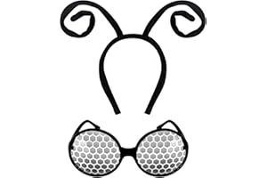 AWAVM 2 Stück schwarze Samt-Ameisenantenne Haarband und Sonnenbrillen Insektenaugen Haarreifen Kostüm Zubehör für Halloween Festival