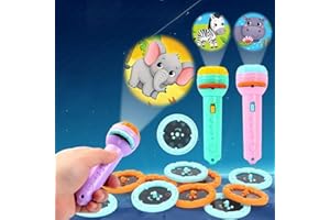 SURPZON Pictures Torch Projector, Kids Sleep Story Projector, Slide Projector Torch Light 56 Patterns with Animal Dinosaurs, Transportation Tools, Fruits, and Digits Educational Learning Bedtime Toys