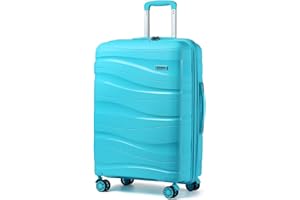 Kono Valise Grande 75cm Rigide Polypropylène Valise de Voyage à 4 roulettes et Serrure TSA, Bleu Cyan