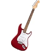Squier by Fender Debut Collection HSS Stratocaster elektro gitar, Laurel klavye, beyaz vuruş tahtası, Dakota kırmızısı