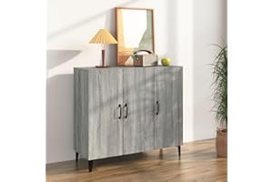 PRISSENT Mueble Aparador Salon 90x34x80 cm Aparador Cocina Aparador Dormitorio Buffet Comedor Alto Aparador Madera Aparador Entrada Recibidor Armario Auxiliar Gris Sonoma
