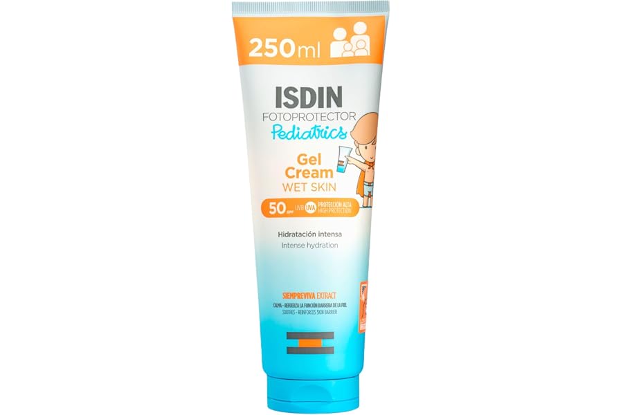ISDIN Fotoprotector Gel Cream Wet Skin Pediatrics SPF 50 (250 ml) | Protector Solar Corporal Con Textura Gel Crema | Apto Par